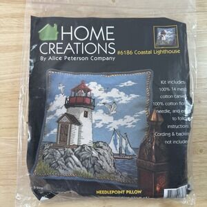 Vintage Home Creations Lighthouse Needlepoint Pillow Kit 15x15 Nautical Sailboat